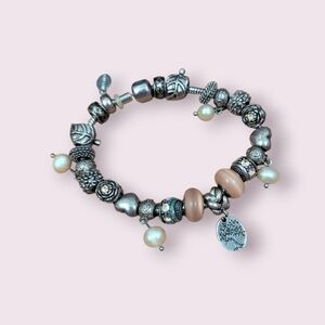 Silver and Beige Charm Bracelet